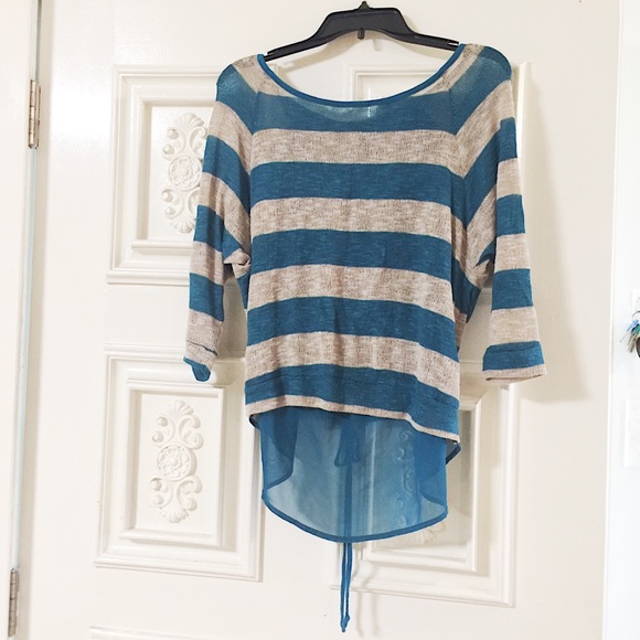 Love Culture Tops - Pretty Teal & Tan Top with Fun Sheer Detailed Back